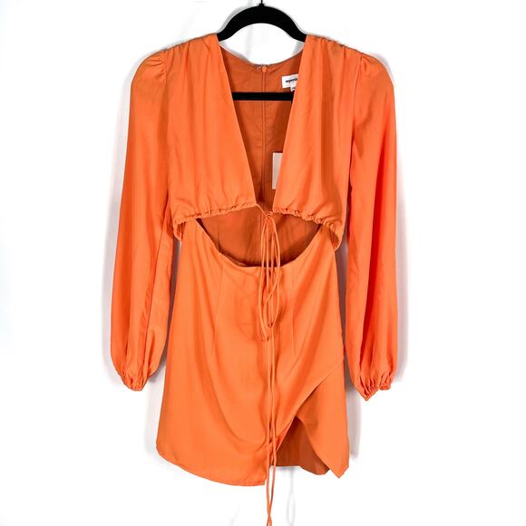 Superdown Selene Wrap Dress Orange Mini Front Tie V-Neck Long Sleeves‎ Sz XS - Picture 6 of 13